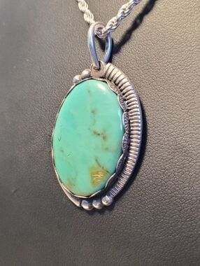 Turquoise Oval Sterling Pendant Necklace - Women's Green Stone Jewelry